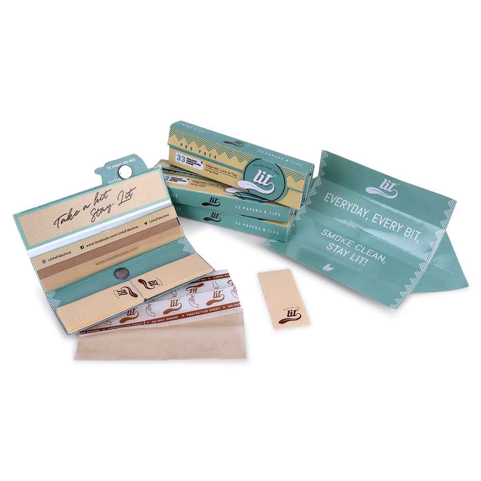 Lit Pro Brown Rolling Paper Tray With Free 2 Thins Cone - Lit(Box)