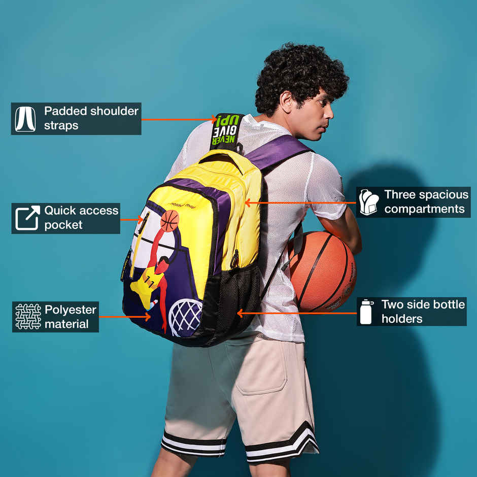 Nasher Miles Basketball Backpack- Unisex-3 Compartment College Bag And School- Purple- 45L