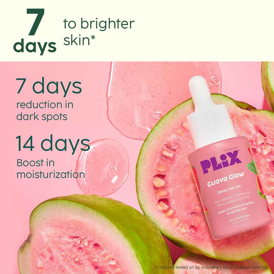 Plix Guava Glow 10% Vitamin C Face Serum with Guava Extract & Pentavitin for Bright & Glowing Skin