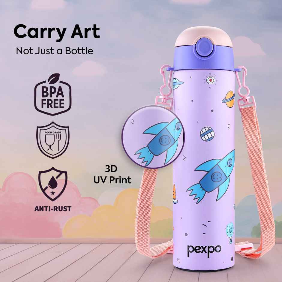 Pexpo Sporty Cute Sipper | Stainless Steel Single Wall Water Bottle for 6+ Years Kids | 700 ml