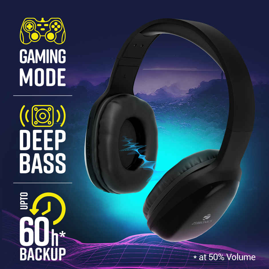 Zebronics Zeb Thunder Pro On-Ear Bluetooth Wireless Headphone With 60 Hrs Playback BT v5.0, 40MM Driver, USB-C Type Charging - Black