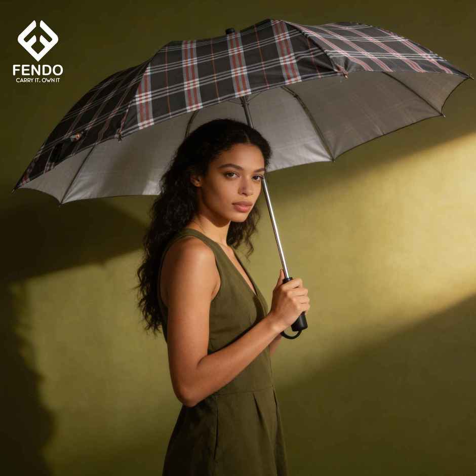Fendo Emmott Auto Open Sun & Rainproof Regular Umbrella| Brown Checks | 24.5 Inch | 2 Fold
