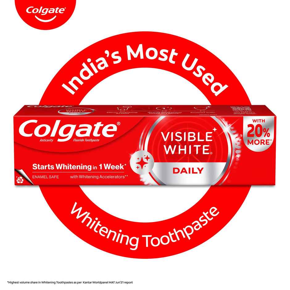 Colgate Visible White Toothpaste, Teeth Whitening Starts In 1 Week, Stain Removal