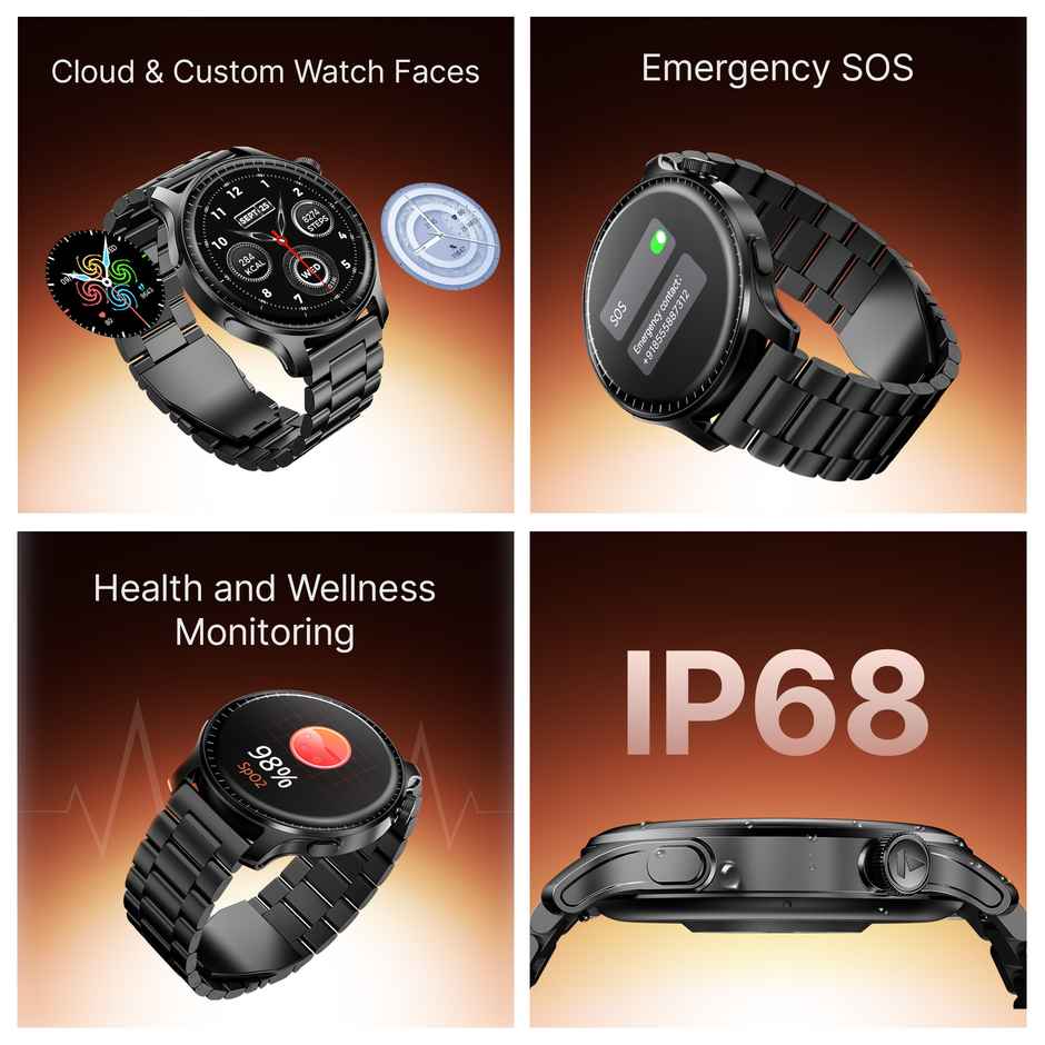 boAt Ultima Prime Smartwatch | 1.43 Inch Amoled Display | SOS | 100+ Sports Modes | Steel Black