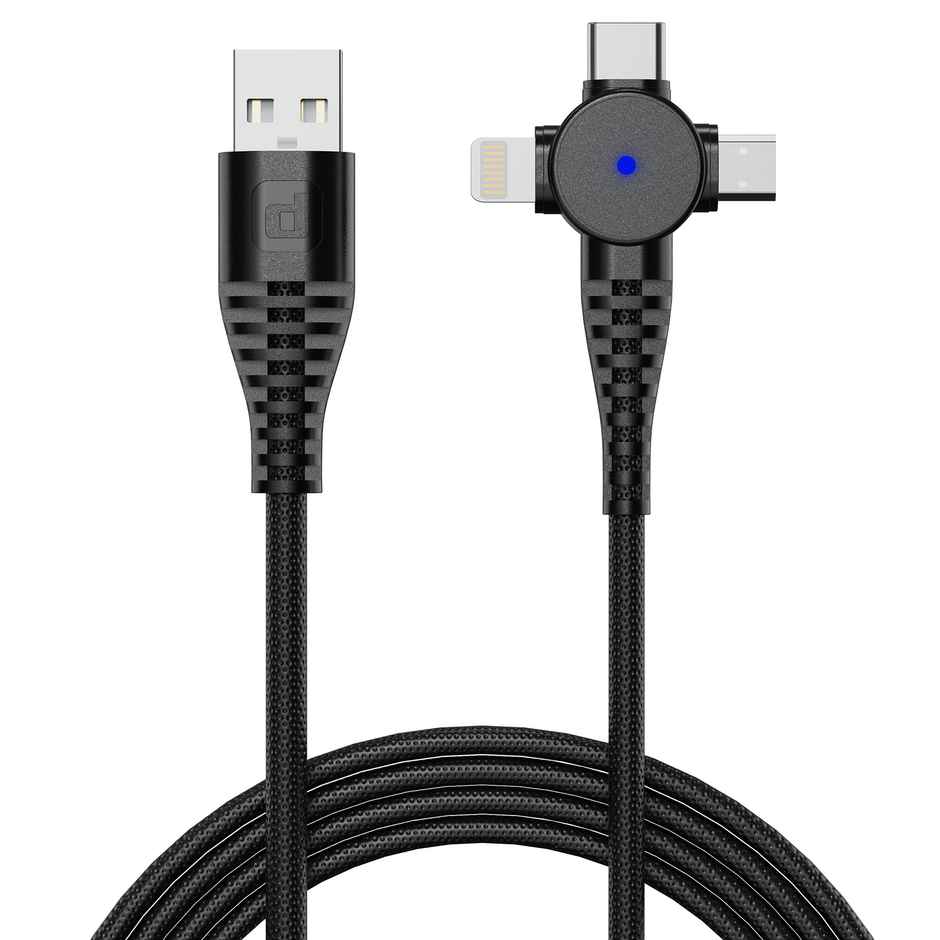 Dubstep Blaze Trinity 50W 3 In 1 Fast Charging Multipurpose Cable (Type-C + Micro + Type-L, Black)