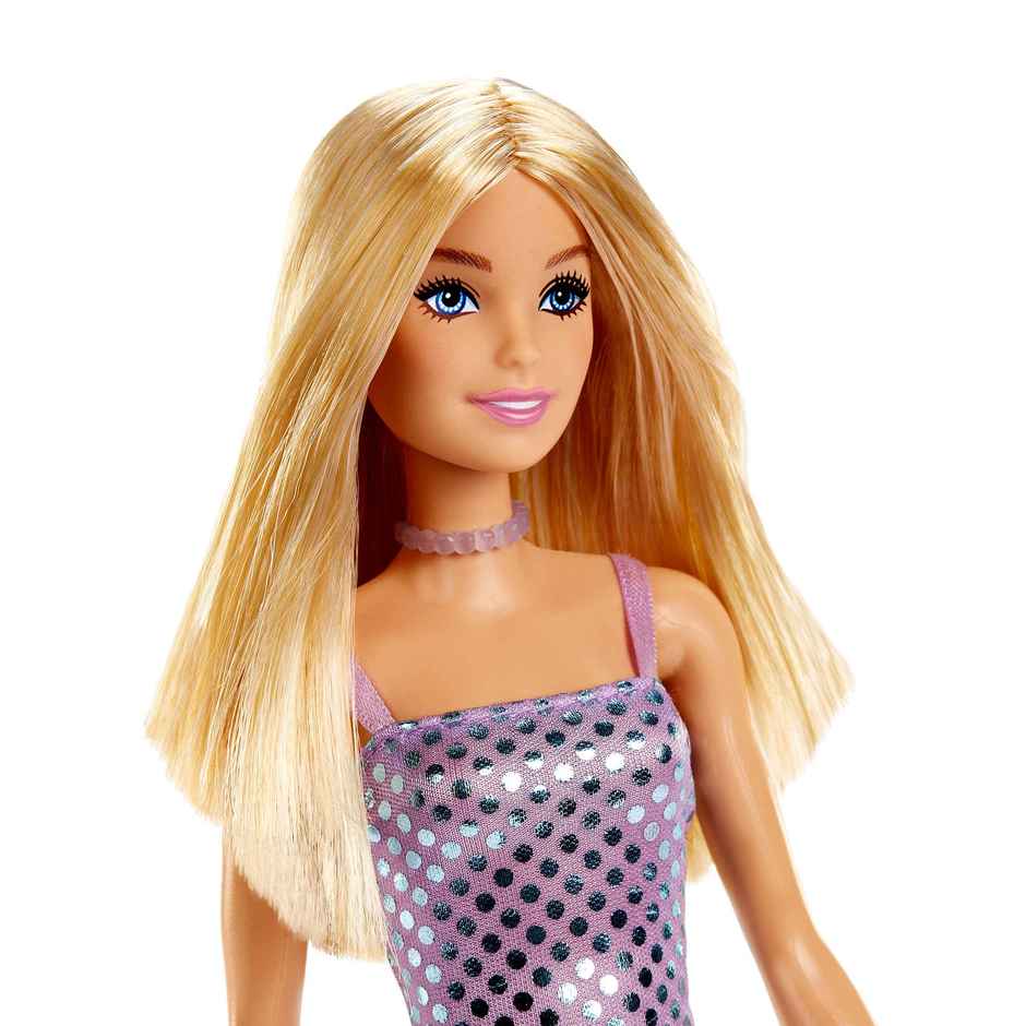 Barbie Doll in Lavender Metallic Mini Dress with Trendy Clothes & Accessories