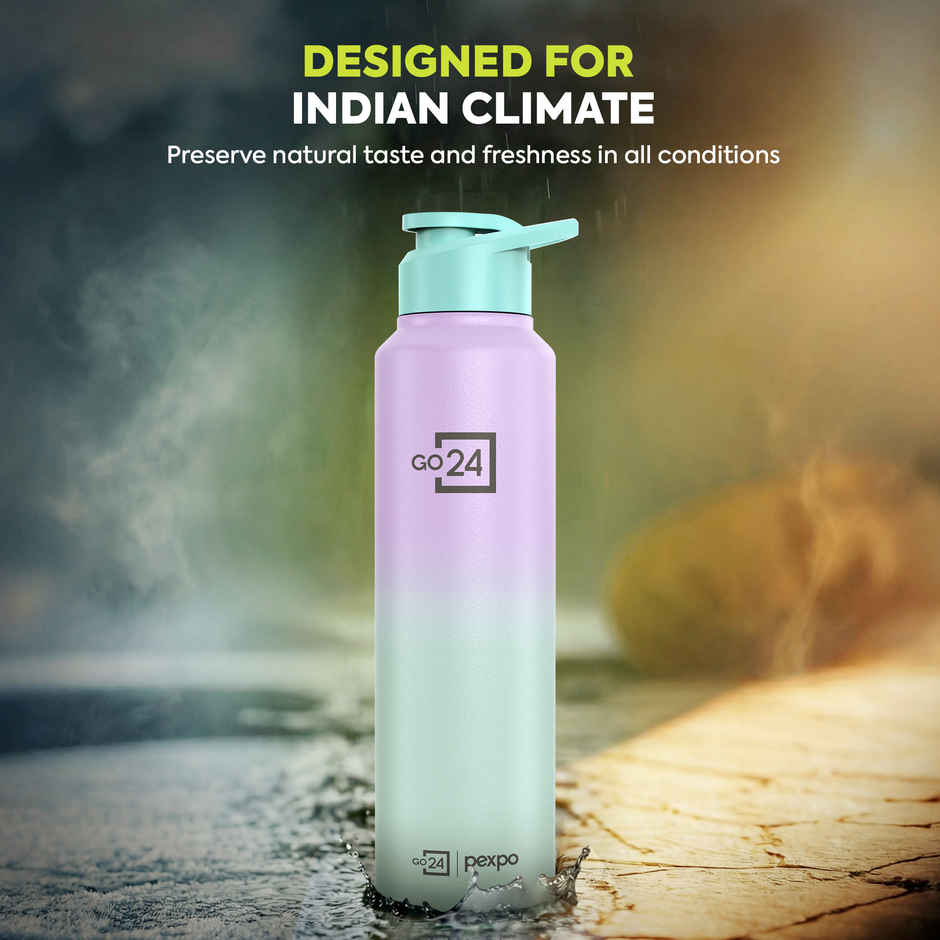 Go24 | Pexpo Craft Pro Stainless Steel Sports | Fridge Water Bottle with Sipper Cap | Purple & Green Ombre