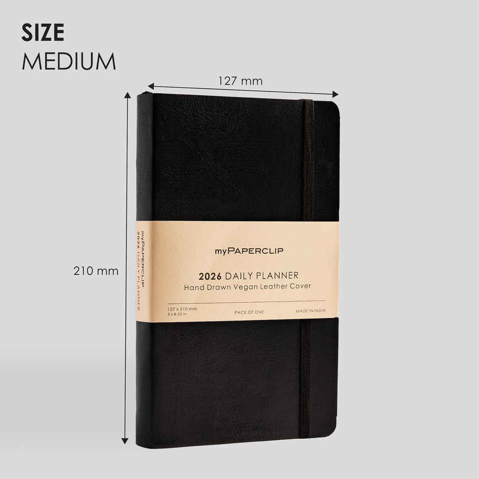 myPAPERCLIP 2026 Daily Planner M2 | Black | 384 Pages | Italian Vegan Leather