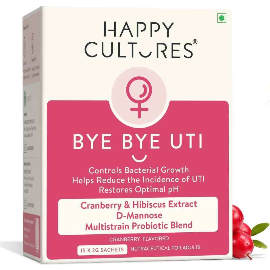 Happy Cultures Bye Bye UTI | D-Mannose, Cranberry, Hibiscus & Probiotics for Urinary Tract Health | 15 Pcs