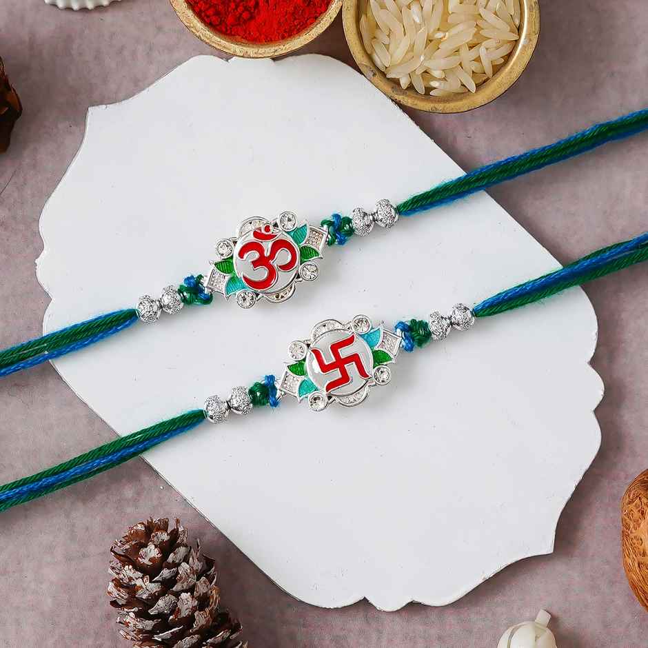 Swastika Om Religious Rakhi with Roli Chawal Rakhi for Brother Bhaiya Bhai | Pack of 2 | Ecraftindia