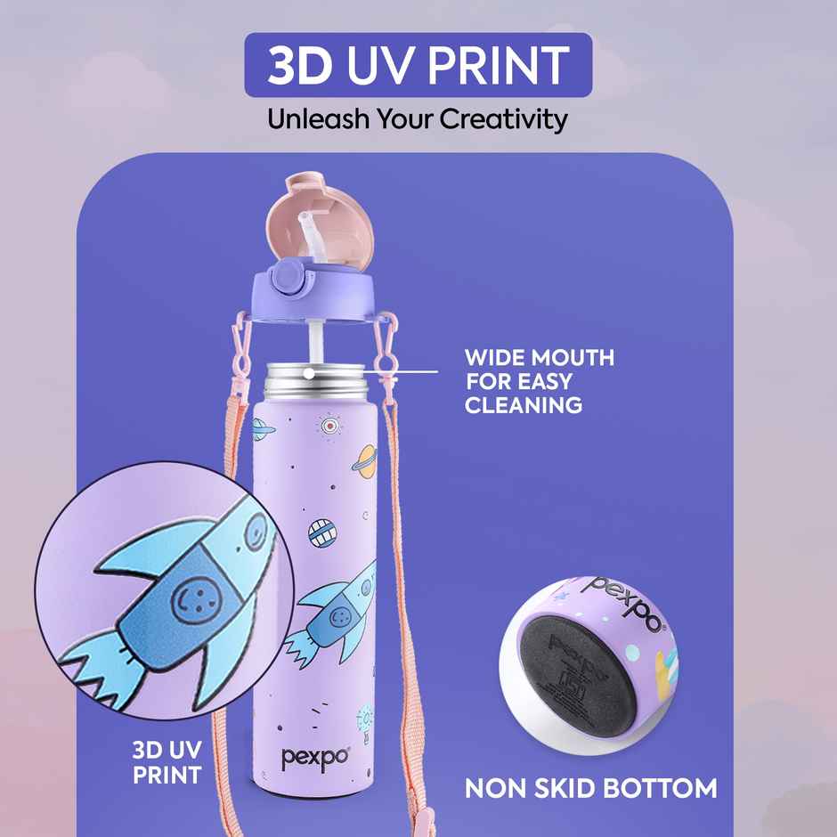 Pexpo Sporty Cute Sipper | Stainless Steel Single Wall Water Bottle for 6+ Years Kids | 700 ml