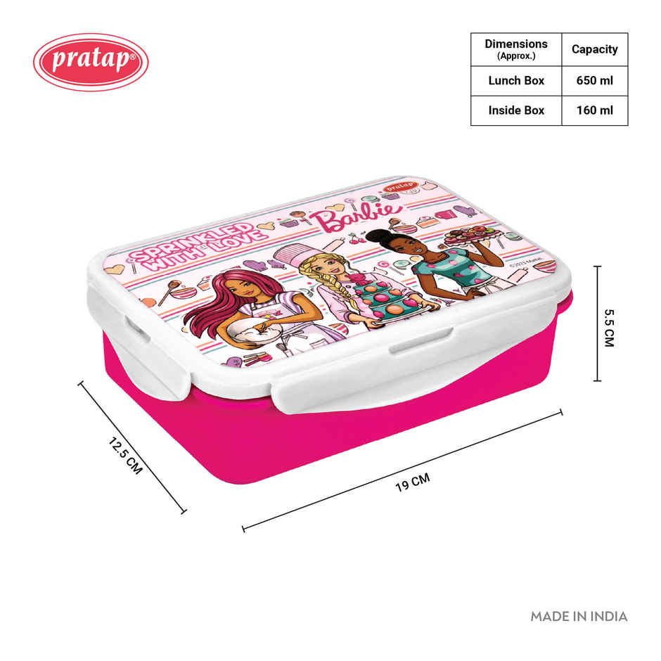 Barbie Hyper Locked 650 Kids Lunch Box | Leak Proof , BPA Free | PRATAP