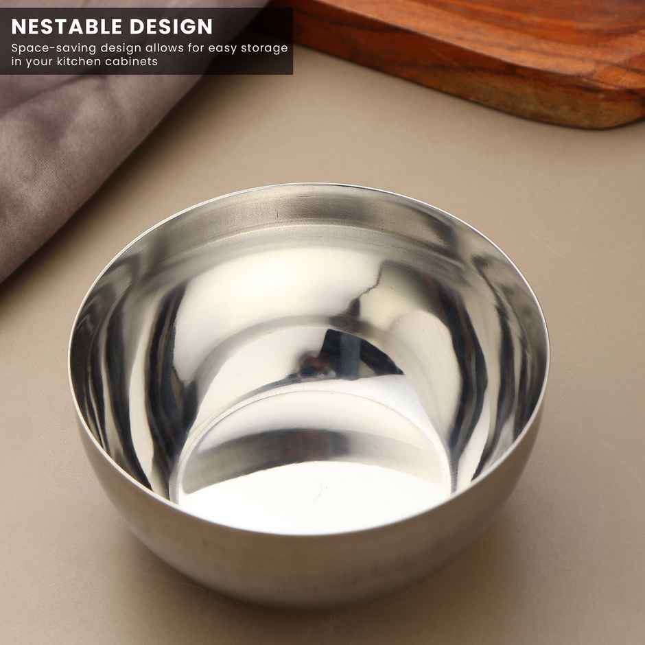 Limetro Steel 6 Pcs Steel Chikoo Bowls | Diameter - 9.5 cm | Capacity - 300 ml