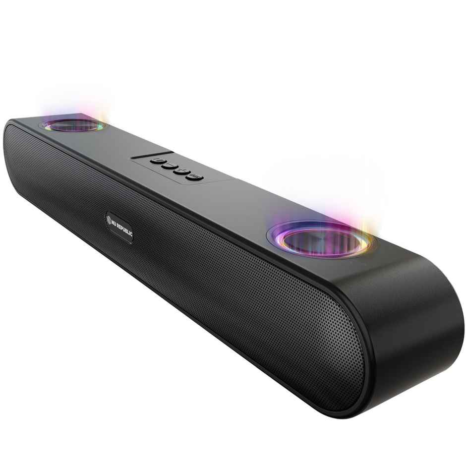 Nu Republic Party Box 16 Soundbar With X-BassTechnology, Upto 10 Hrs Playtime, Multiple RGB Modes, 16 W Bluetooth Soundbar, 2.0 Channel - Black