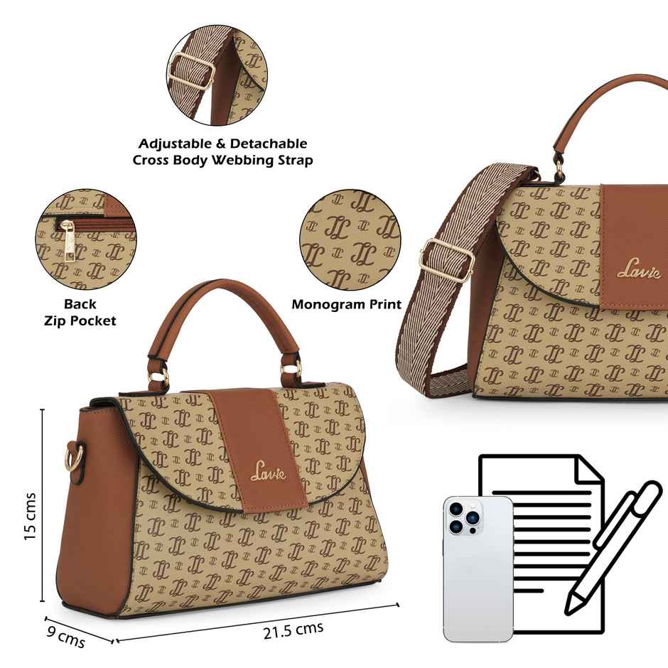 Lavie Women's Mono LL Becky Flap Satchel Handbag | Taupe