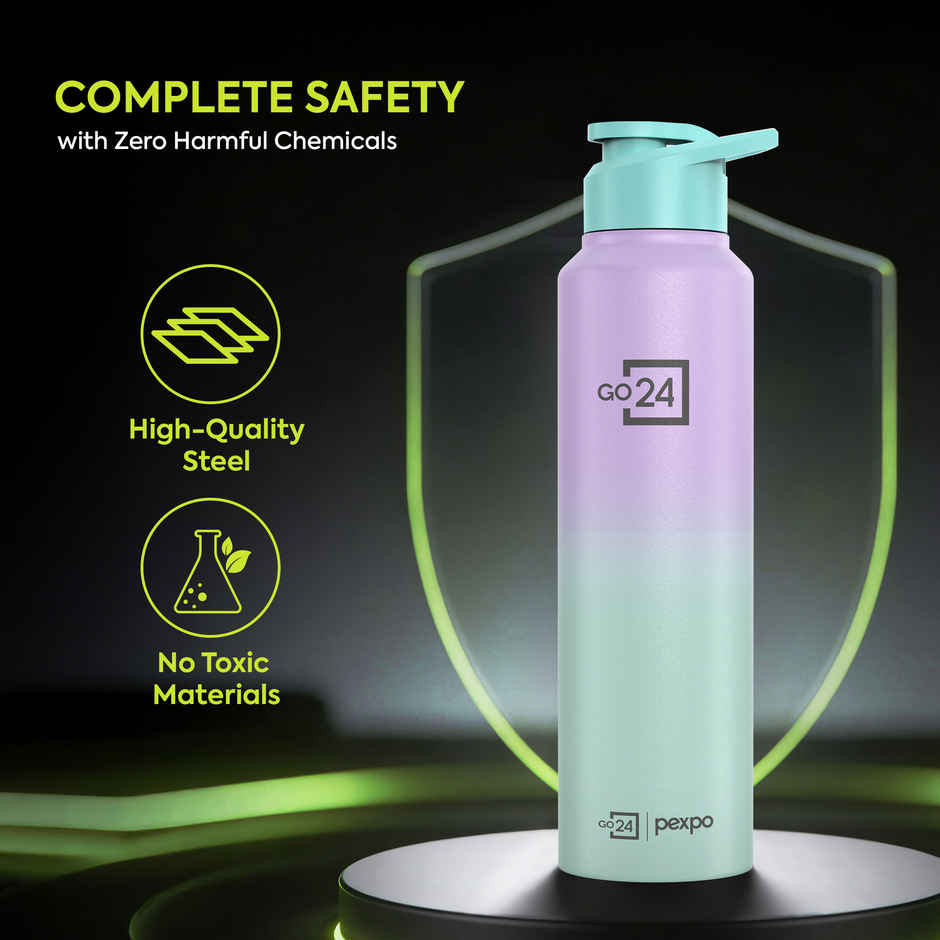 Go24 | Pexpo Craft Pro Stainless Steel Sports | Fridge Water Bottle with Sipper Cap | Purple & Green Ombre