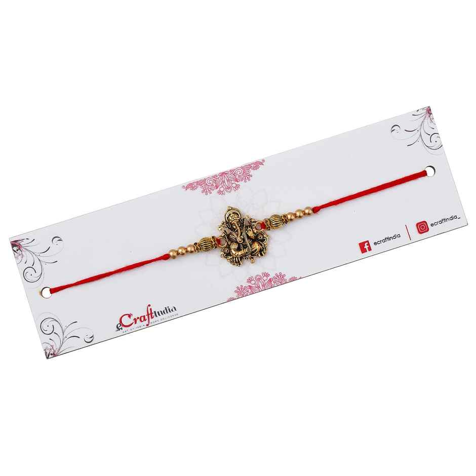 Rakhi for Brother | Golden Designer Ganesha | Religious | Includes Roli Chawal | Pack of 1 | Ecraftindia
