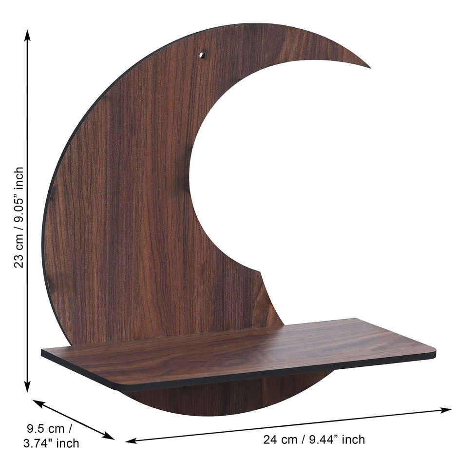 eCraftIndia Brown Moon Shape Designer Wooden Wall Shelf