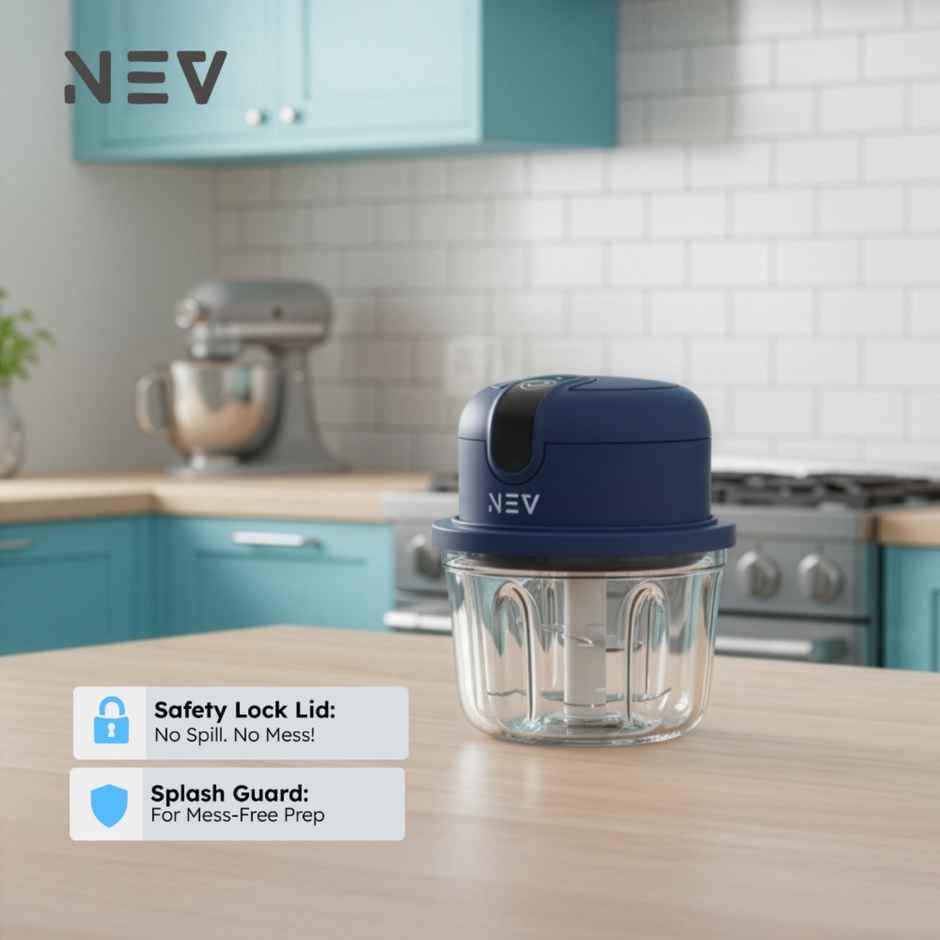 NEV Electric Mini Chopper, 350 ml Bowl, Safety Lock Lid , USB Type C Rechargeable