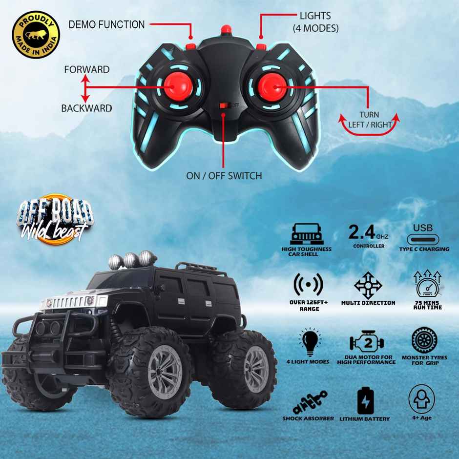 Race N Roll Off Roader Rechargeable Remote Control Monster Truck - Humm Black