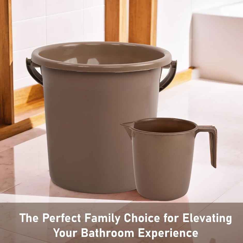Kuber Industries Bucket & Mug Bathroom Combo Set|Set of 2|Brown