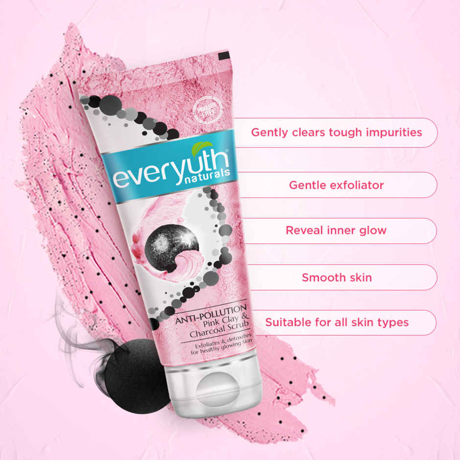 Everyuth Naturals Anti Pollution Pink Clay & Charcoal Scrub | For all skin types (Oily/ Dry)