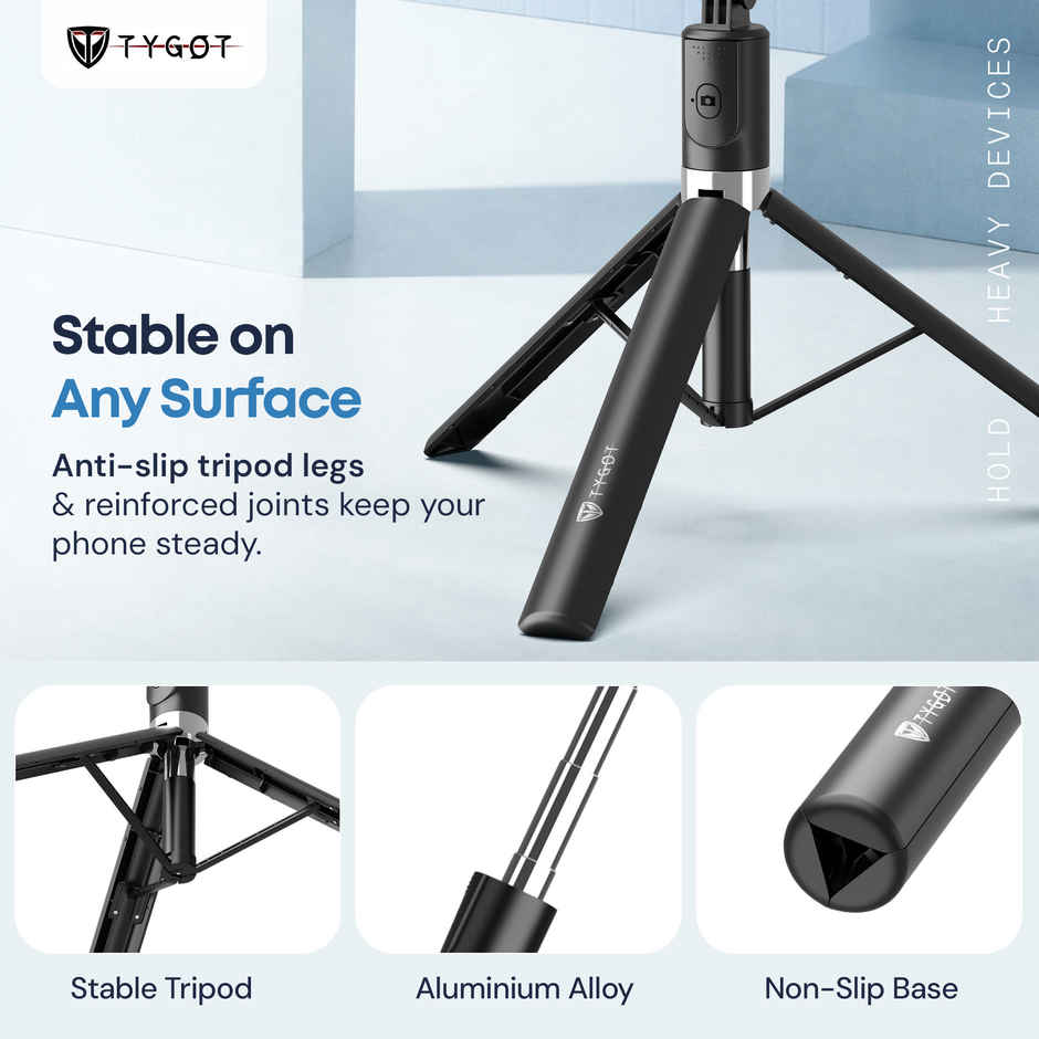 Tygot T9 Pro 67 Inch Selfie Stick Tripod with LED Light Bluetooth Remote for Mobile