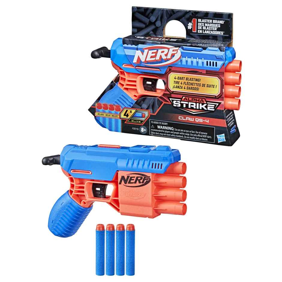 Nerf Alpha Strike Claw QS-4 Blaster | 4-Dart Blasting | Toy Gun