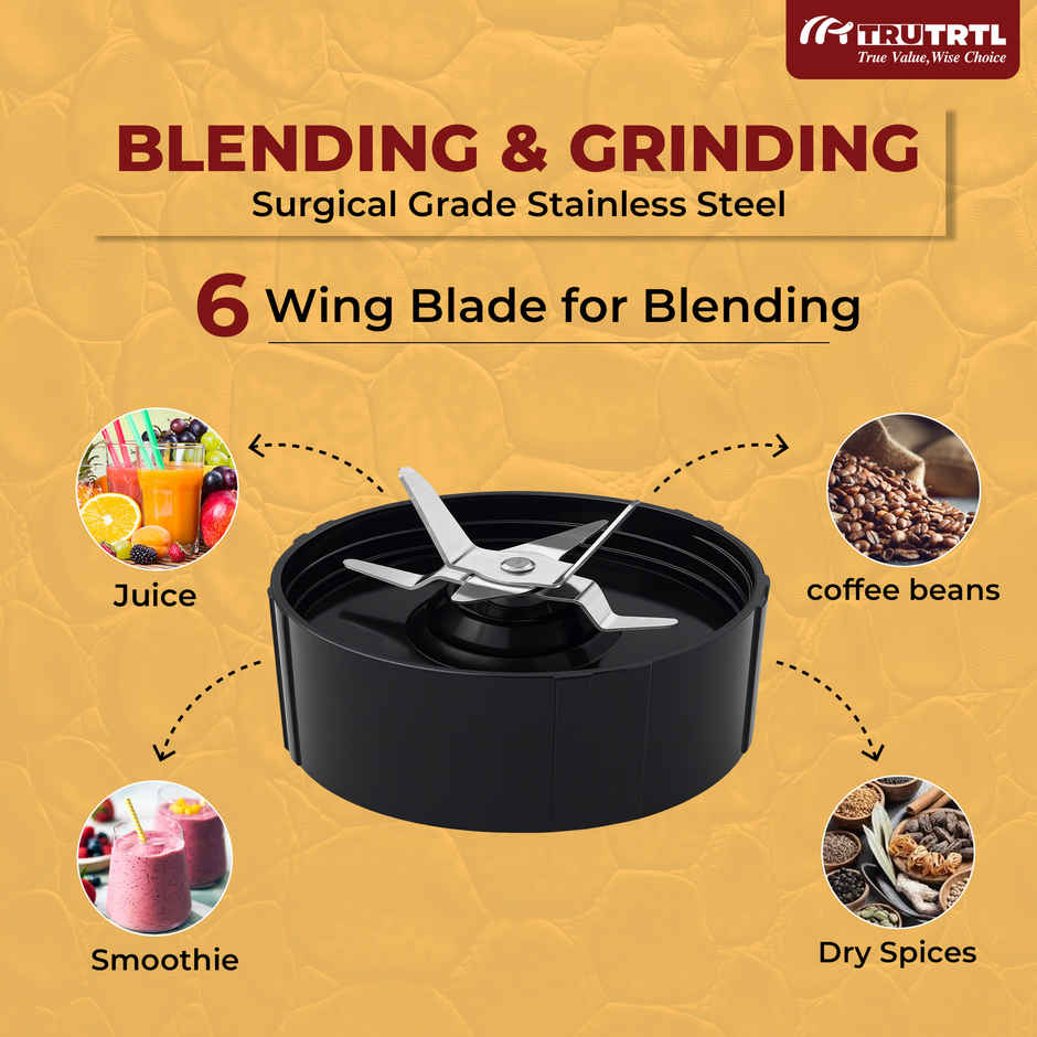 truTRTL Nutri Insta Mixer Grinder | Smoothie Maker, Masala & Chutney Grinder, 2 Jars with Sipper Cap