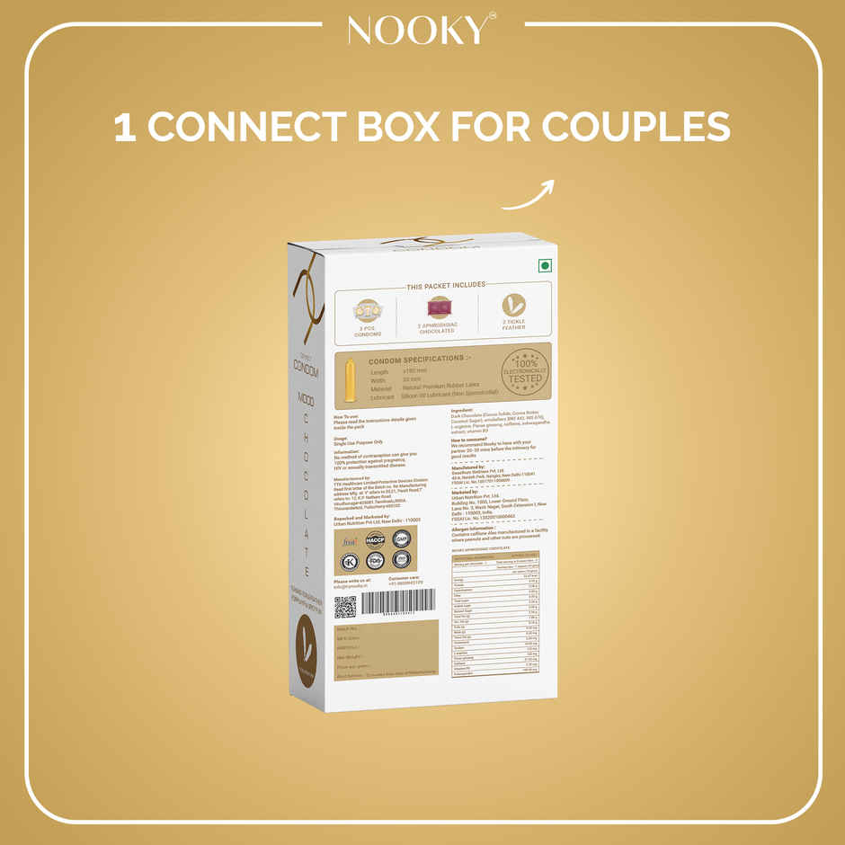 Nooky CONNECT 3 in 1 Intimacy Condom Kit Condom Chocolate and Tickle Feather