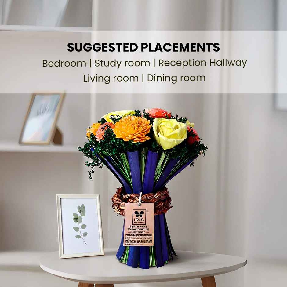 Artificial Dry Flower Bouquet in Yellow & Peach | Decorative Dried Flowers | IRIS