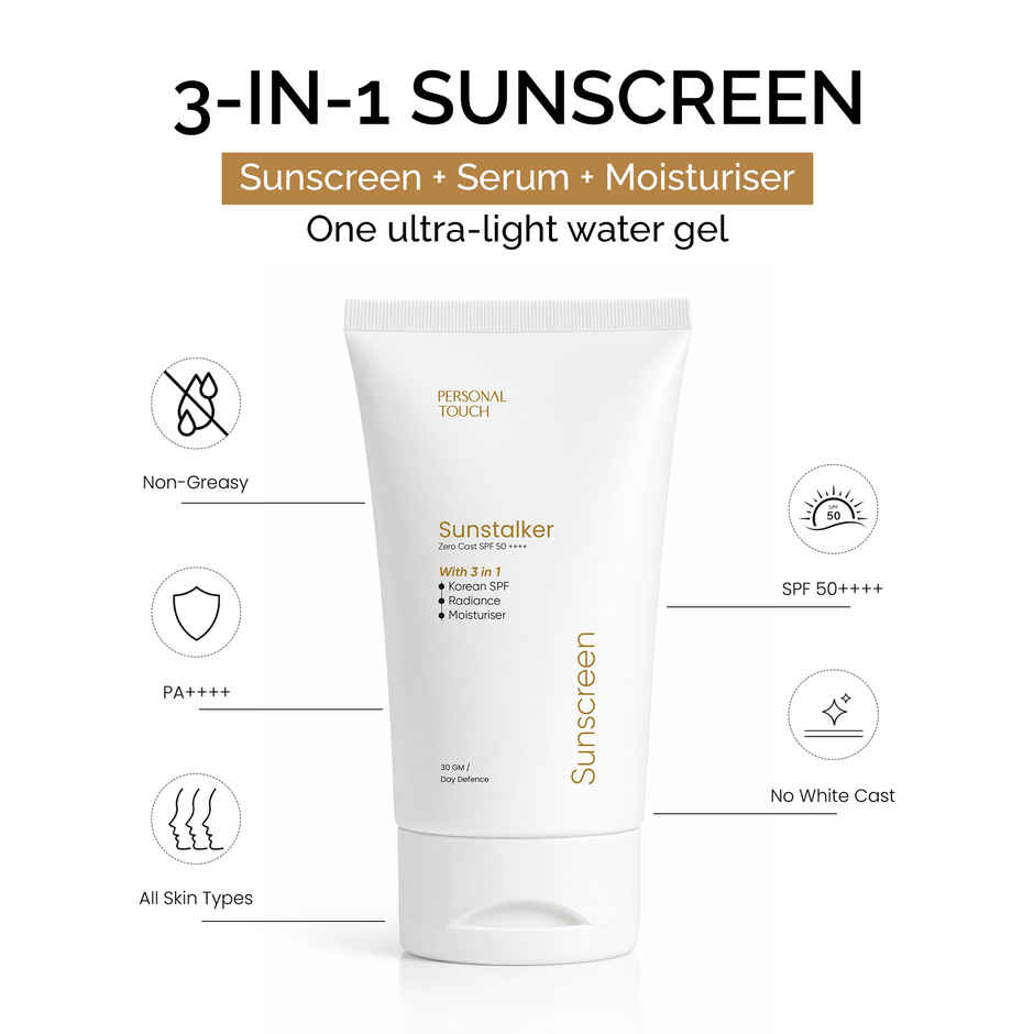 Personal Touch Skincare Sunscreen SPF 50+++ Sunstalker Korea 3-1 Water Based Moisturiser Serum