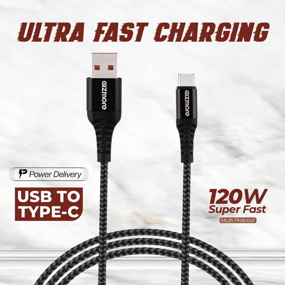 Gizmore 120W Usb To Type C Dash Ultra Fast Charging Cable For Smartphones and Laptops | 1.2Meter