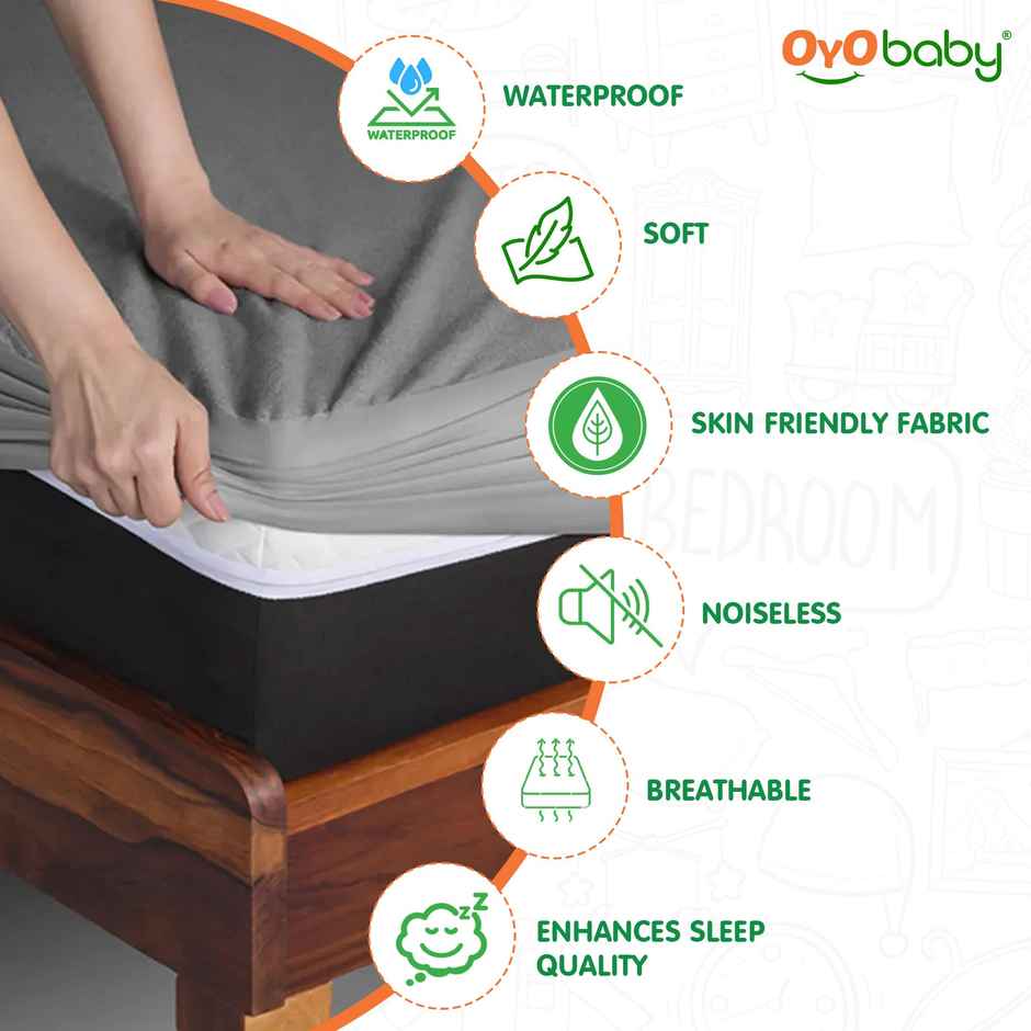Oyo Baby - Cotton Feel Waterproof Mattress Protector - 78 X 60 Inch Queen Bed Grey
