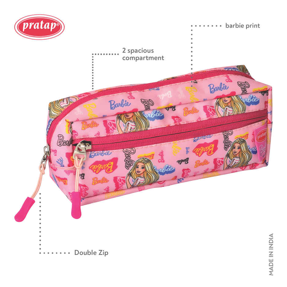 PRATAP Double Zip Cloth Full Printed Pouch | Pink, Barbie