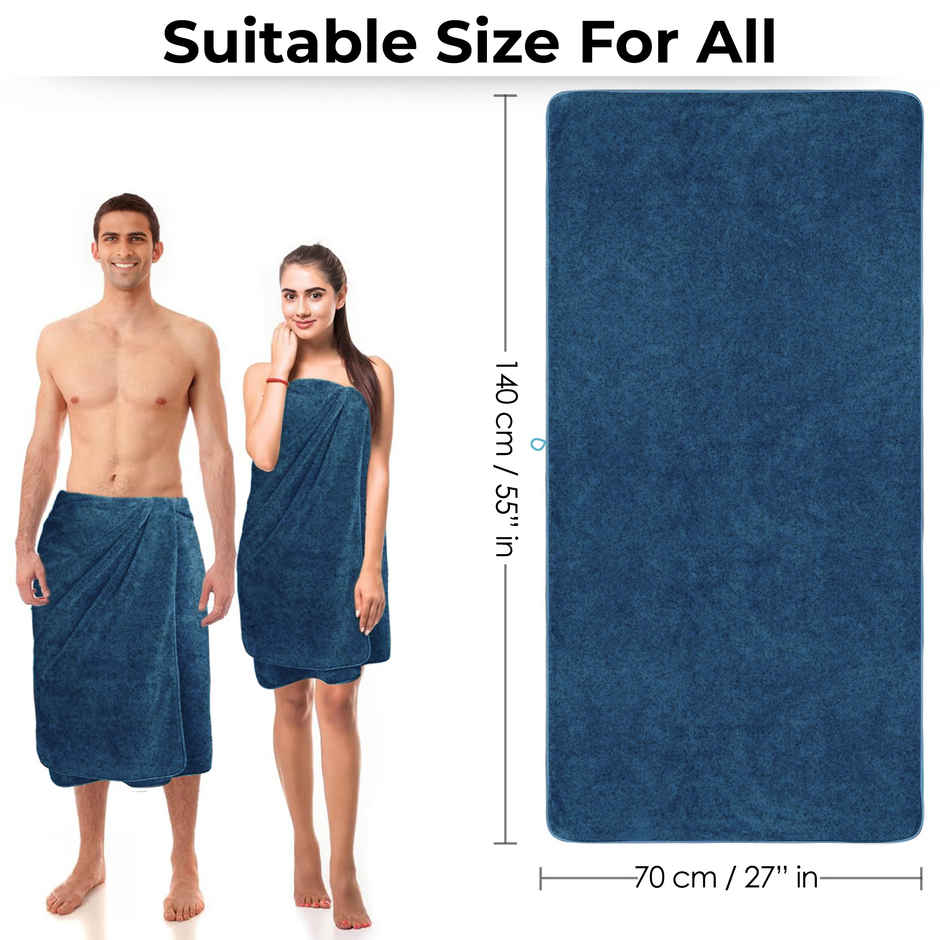 Story@Home Microfiber Towels | Solid Bath Towel | 400 GSM | XL | Blue
