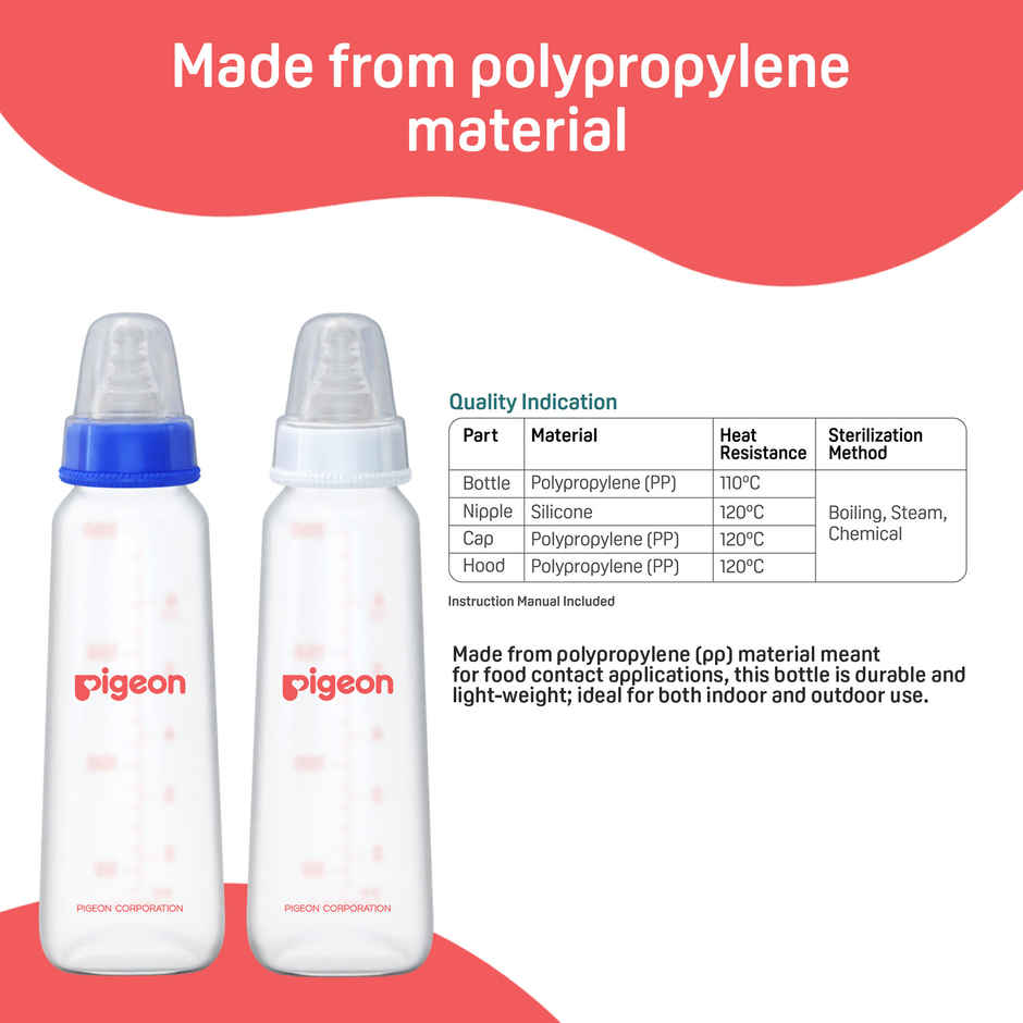 Pigeon Baby Care Peristaltic Nursing Bottle Twin Pack | 200 ml | Blue White Nipple M
