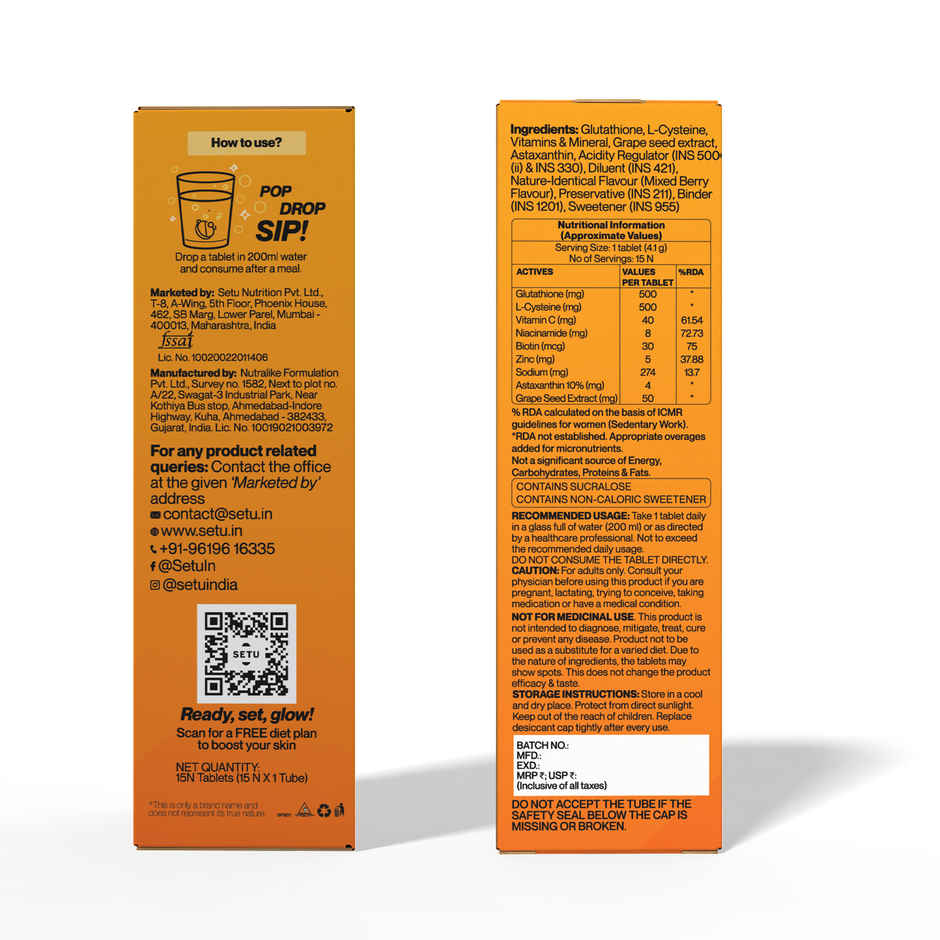 Setu Skin Renew Glutathione Effervescent Tablets - Pack Of 1 - Mixed Berry