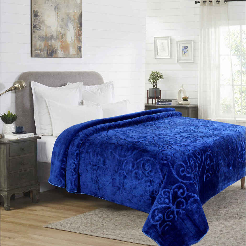 Dream Living Supersoft Luxury Mink Embossed Double Bed Blanket | Blue - 220 X 230 cm