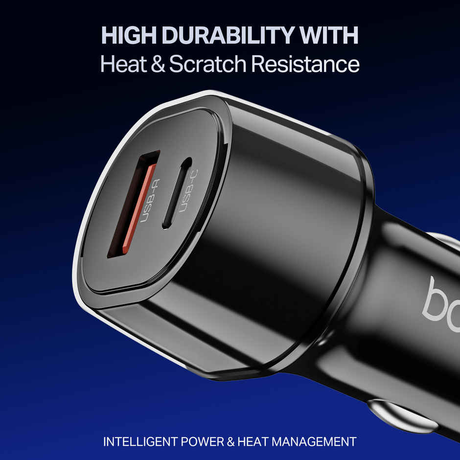 boAt 55W Fast Car charger w/55W fast charging for QC,PD,PPS. | Carbon Black