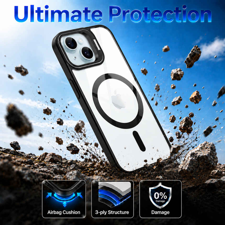 Artistque Adjustable Camera Stand Magsafe Case For iPhone 15 Back Cover | Black