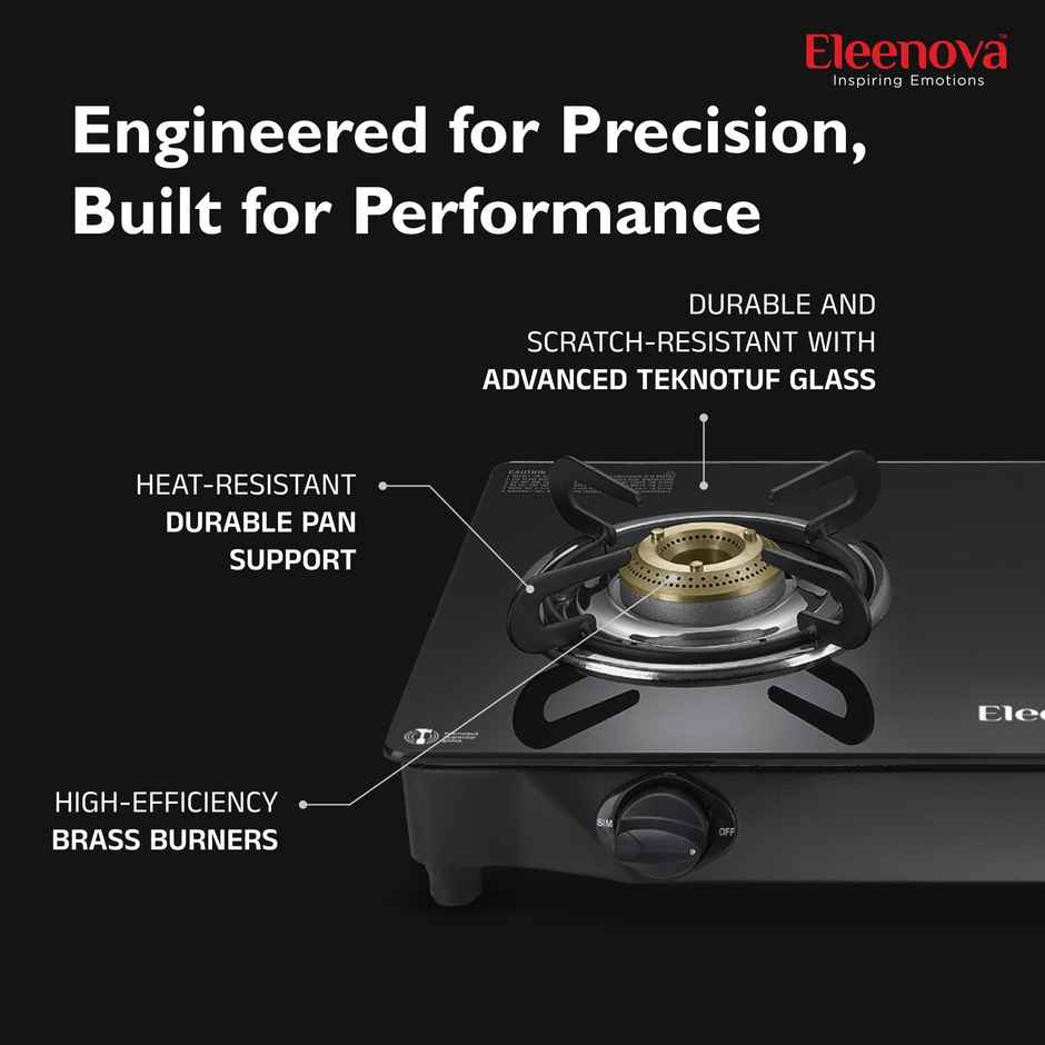Eleenova Freedom Glasstop Gas Stove With 2 Brass Burners