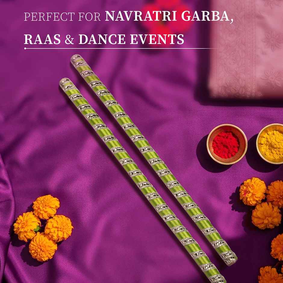 Navratri Wooden Dandiya Sticks | Traditional Garba Dance Sticks Dandia Sticks | Green | Cycle Pure