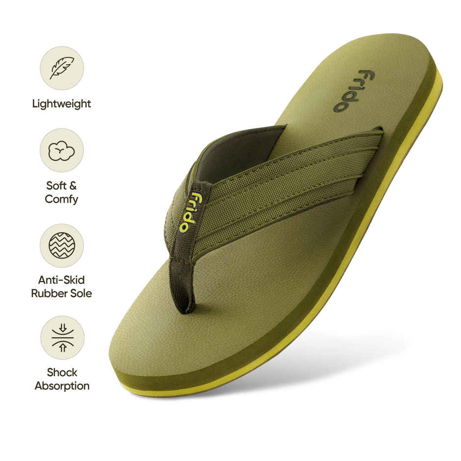 Frido Unisex Cloud Comfort Slippers with Anti-Skid Sole | Olive Green - UK 10