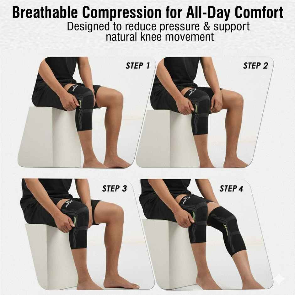 Mayor Active Knee Support | Pain Relief & Comfort for Gym, Running & Yoga Knee Support | Black