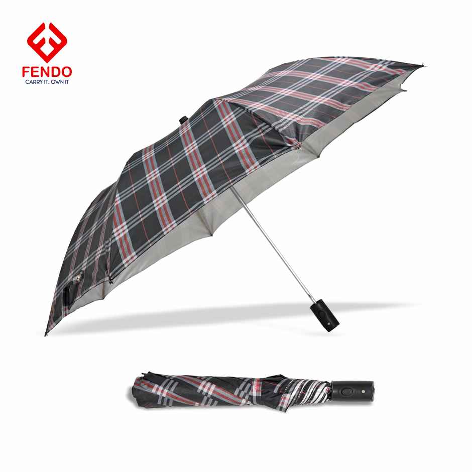Fendo Emmott 2 Fold Auto Open 24.5 Inch Sun & Rainproof Regular Umbrella| Brown Checks