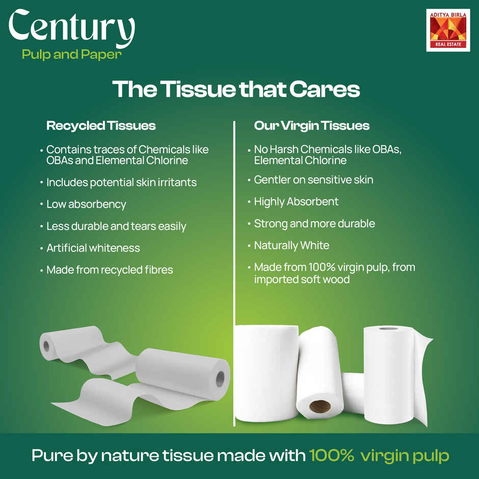 Century 2 Ply 100% Virgin Pulp Kitchen Towel Roll 4 in 1 - 60 Pulls Per Roll