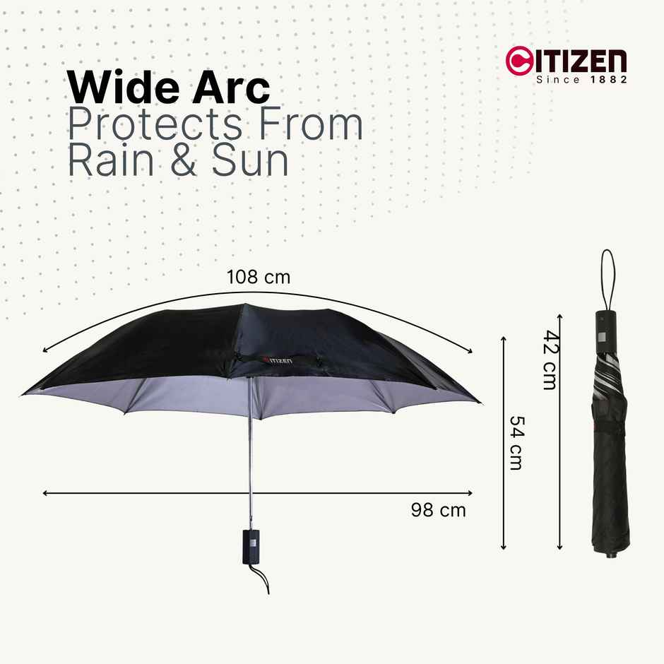 Citizen Black Silver Umbrella | 21 Inch | 2 Folds