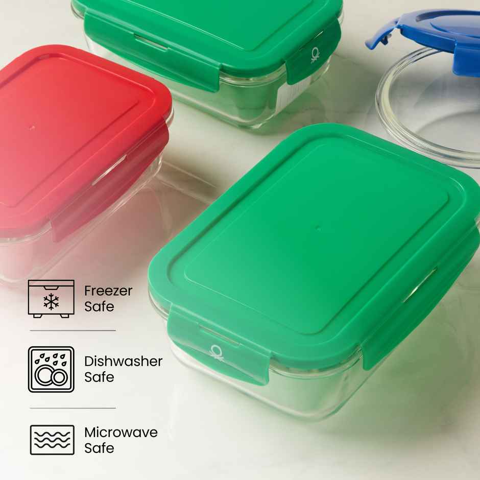 United Colors of Benetton Borosilicate Glass Food Container | Airtight Leakproof - 400 ml
