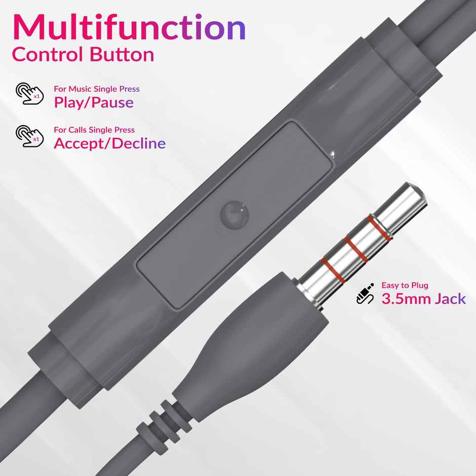 Aroma HF603 Wired Earphone With Mic 3.5Mm Jack I 10 Mm Drivers For Mobile | Tablet,Laptop I Grey